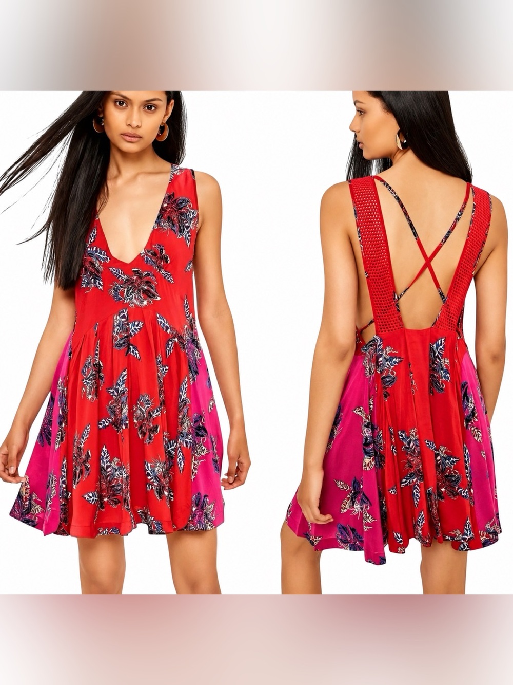 ✨ Free People Thought I Was Dreamin’ Mini Dress Red Pink Floral Size Small NWT ✨ - Picture 1 of 5